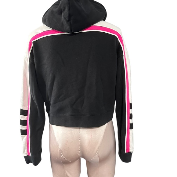 Adidas long sleeve crop hoodie in size XS. Black front. Pink and white sleeves - Picture 4 of 11
